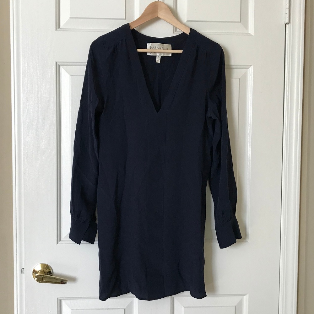 Rory Beca 100% Silk V-Neck Mini Dress Navy Small S